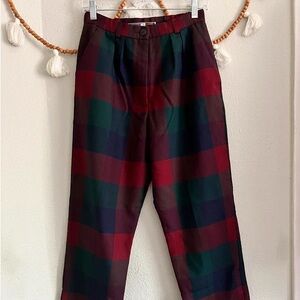 Johnstons of Elgin Burgundy and Green Plaid Men's Trousers